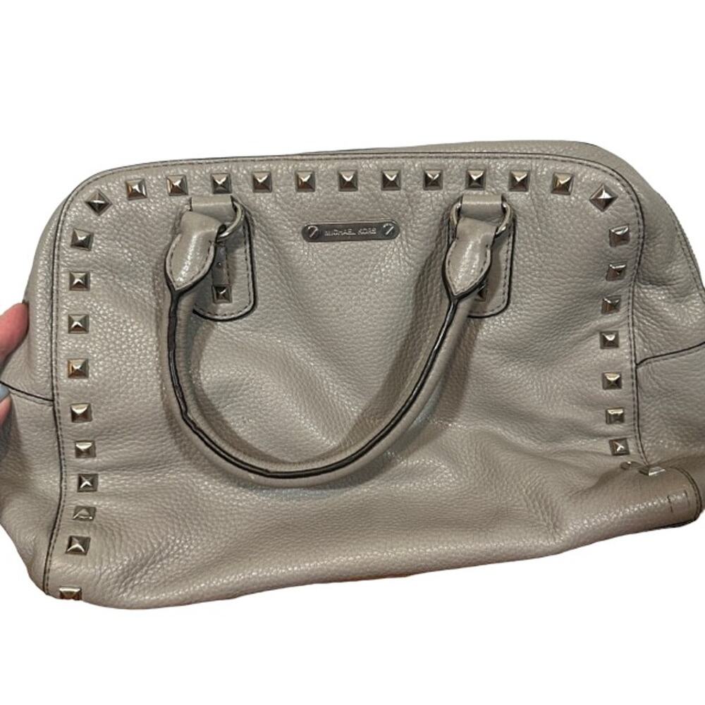 Michael Kors Women’s Dove Gray Leather Sandrine Studded Satchel Bag